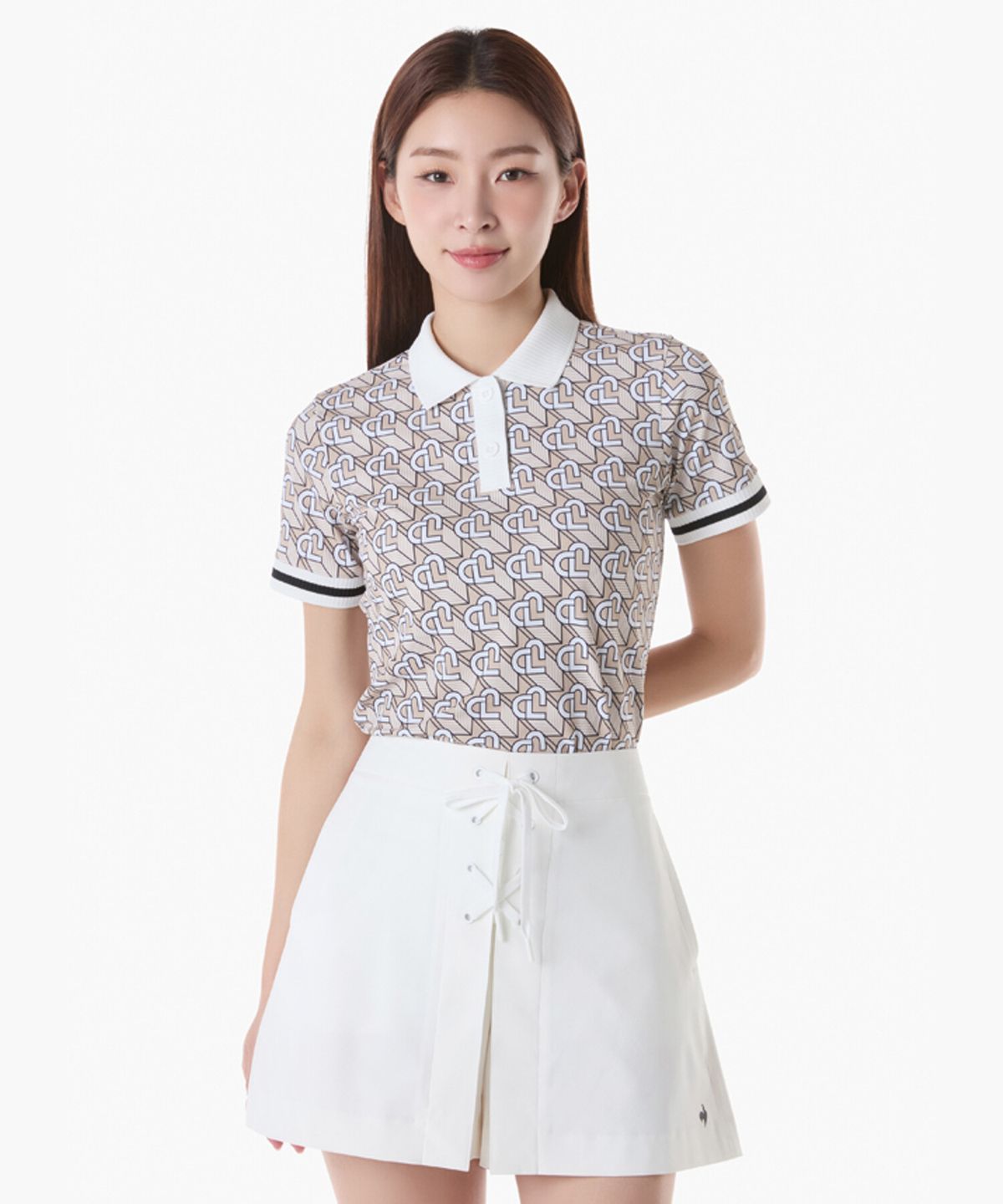르꼬끄 골프(LECOQ GOLF) 여성 헤리티지 패턴 반팔 카라 티셔츠 (GQ122LTS33)