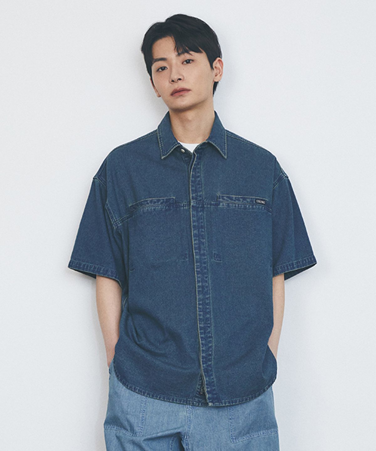 컬럼비아 유니버시티(COLUMBIA UNIVERSITY) COLUMBIA TRAJAN LABEL HIDDEN POCKET DENIM S/S SHIRTS 미드나잇데님