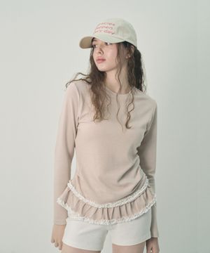 더블 레이스 셔링 롱슬리브 파스텔 핑크