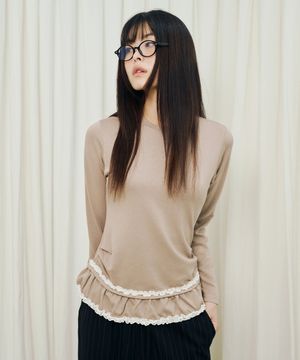 더블 레이스 셔링 롱슬리브 베이지