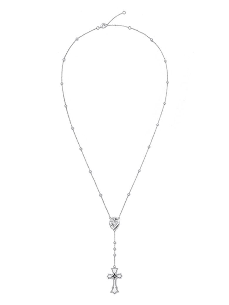 BLACK DIAMOND ROSARY NECKLACE [SILVER]