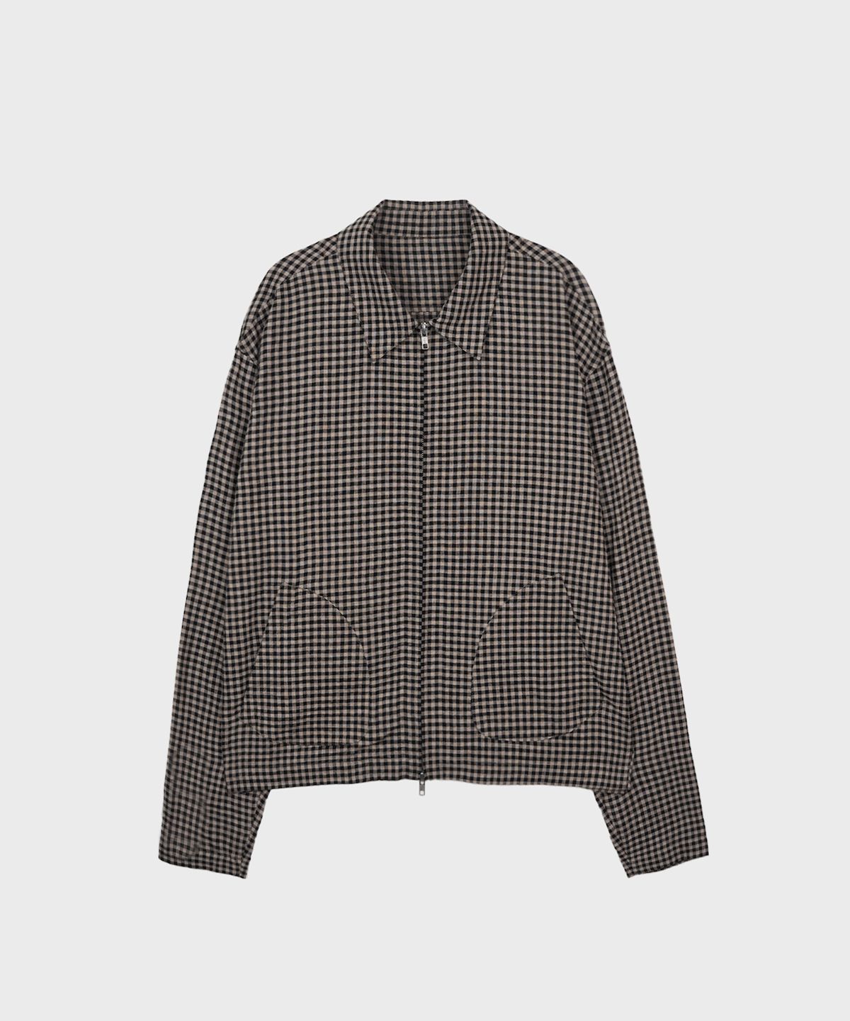 서피스에디션(SURFACE EDITION) GINGHAM ZIP UP SHIRT JACKET BEIGE