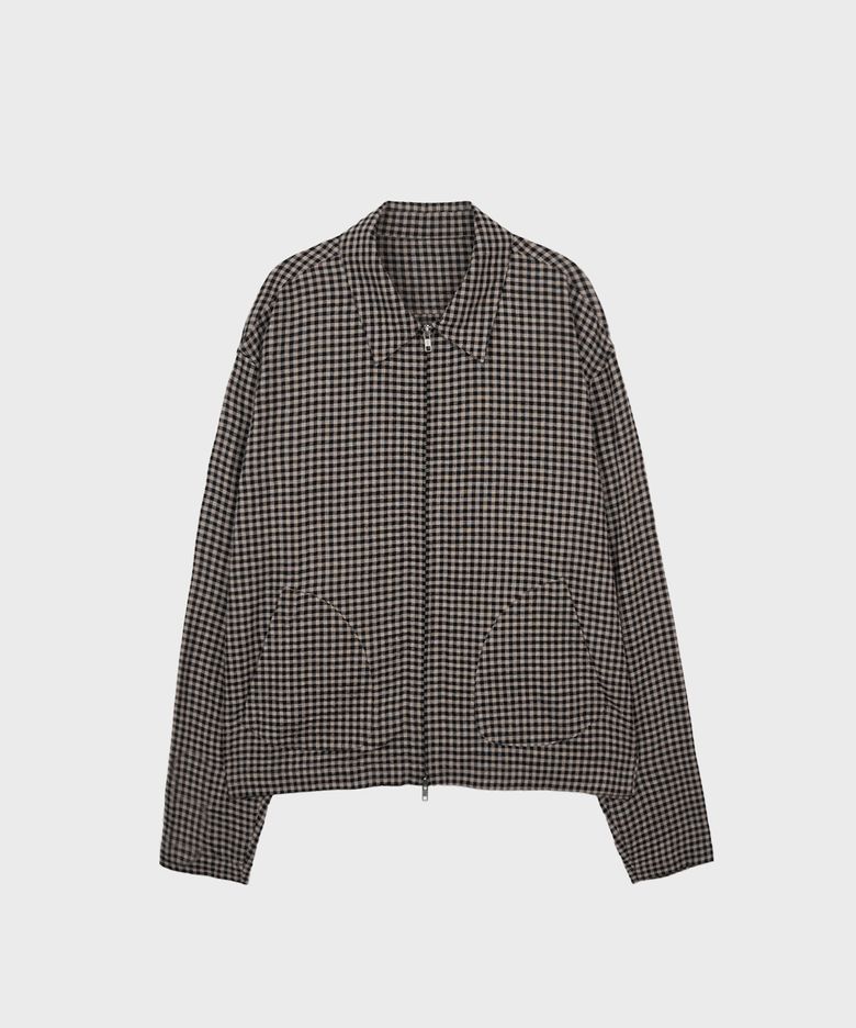 GINGHAM ZIP UP SHIRT JACKET BEIGE