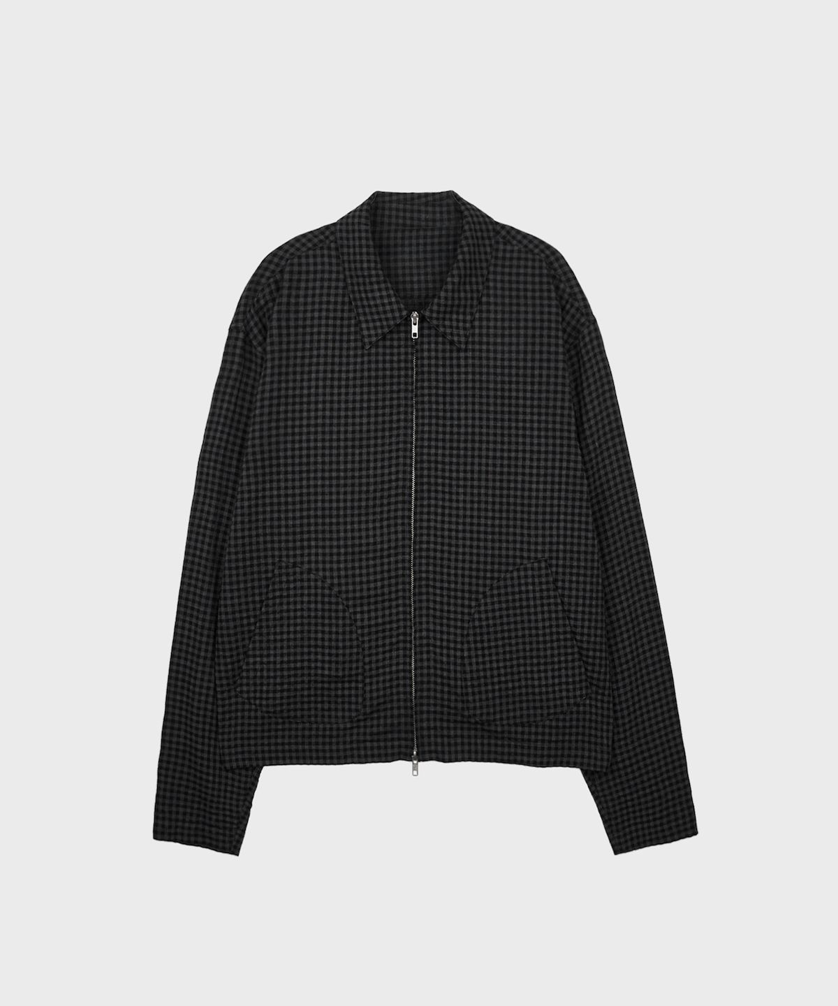서피스에디션(SURFACE EDITION) GINGHAM ZIP UP SHIRT JACKET GRAY
