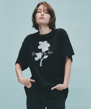 오버핏 플라워 티셔츠_ 블랙