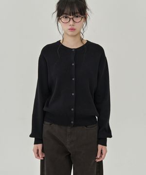 W 이븐 라운드 코튼 가디건  (BLACK)