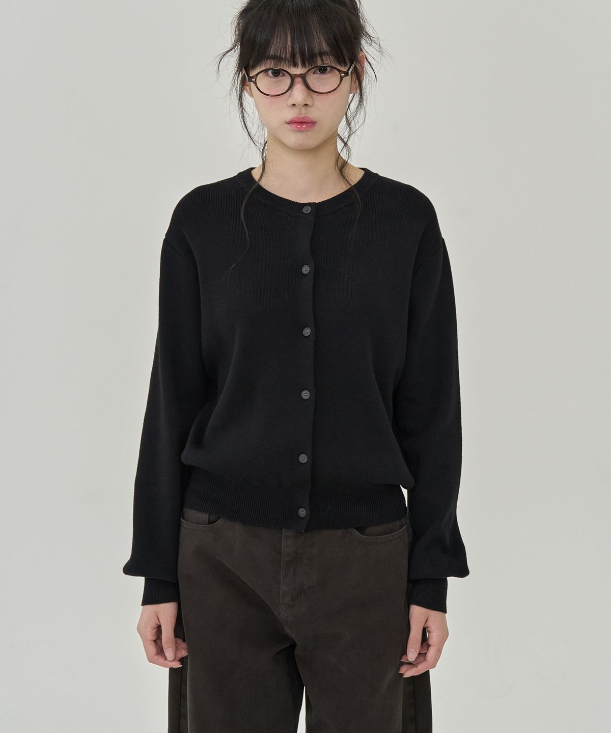 토피 우먼(TOFFEE WOMEN) W 이븐 라운드 코튼 가디건  (BLACK)