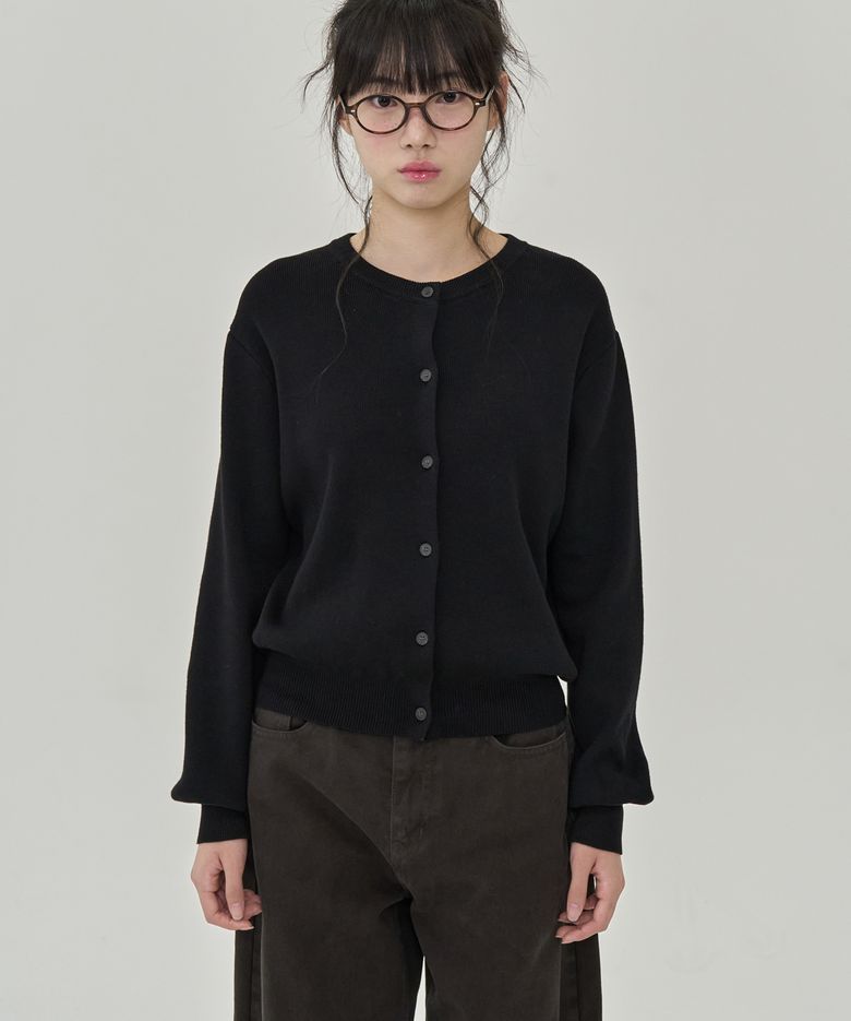W 이븐 라운드 코튼 가디건  (BLACK)