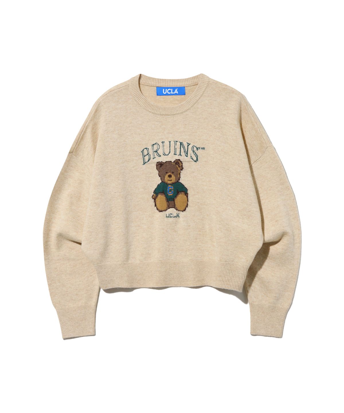 유씨엘에이(UCLA) 여성 일러스트 쟈가드 라운드넥 스웨터[BEIGE](UB2LK83)