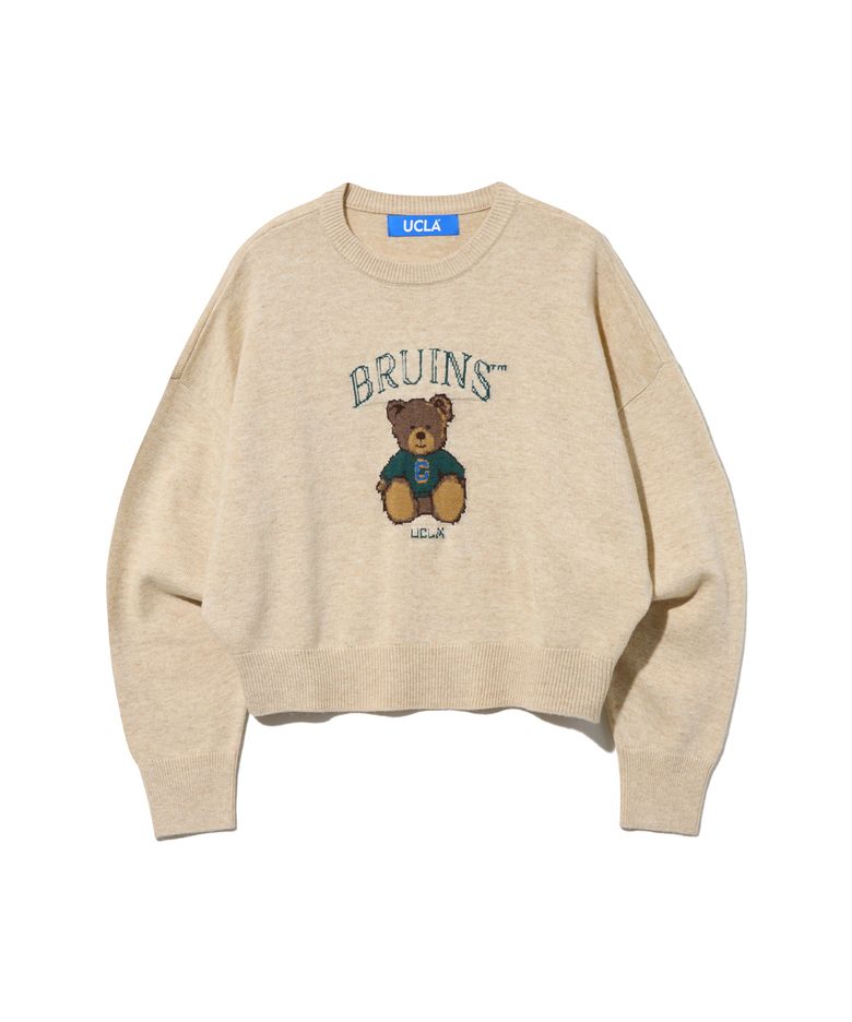 여성 일러스트 쟈가드 라운드넥 스웨터[BEIGE](UB2LK83)