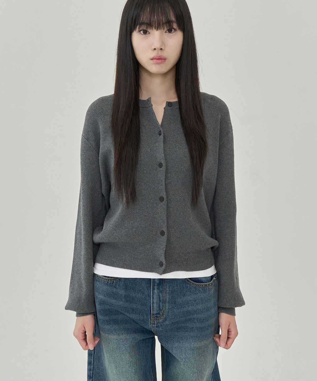 토피 우먼(TOFFEE WOMEN) W 이븐 라운드 코튼 가디건  (GREY)