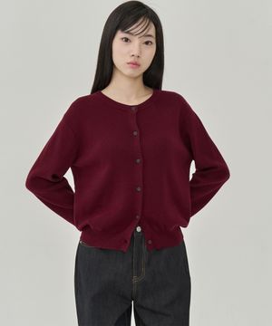 W 이븐 라운드 코튼 가디건  (DARK RED)