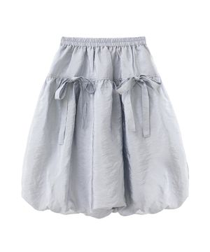 클라우드 리본 퍼프 벌룬 플레어 미디 스커트_라이트 그레이