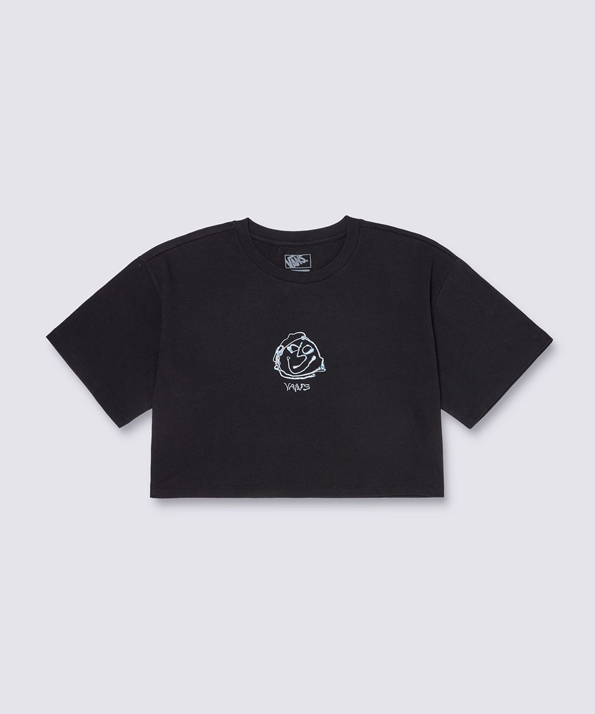 반스(VANS) 그리닝 페이스 릴렉스 크롭 반소매 티셔츠 - 블랙 / VN000MC5BLK1