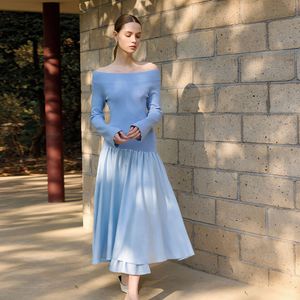 YY_Blue one-shoulder dress