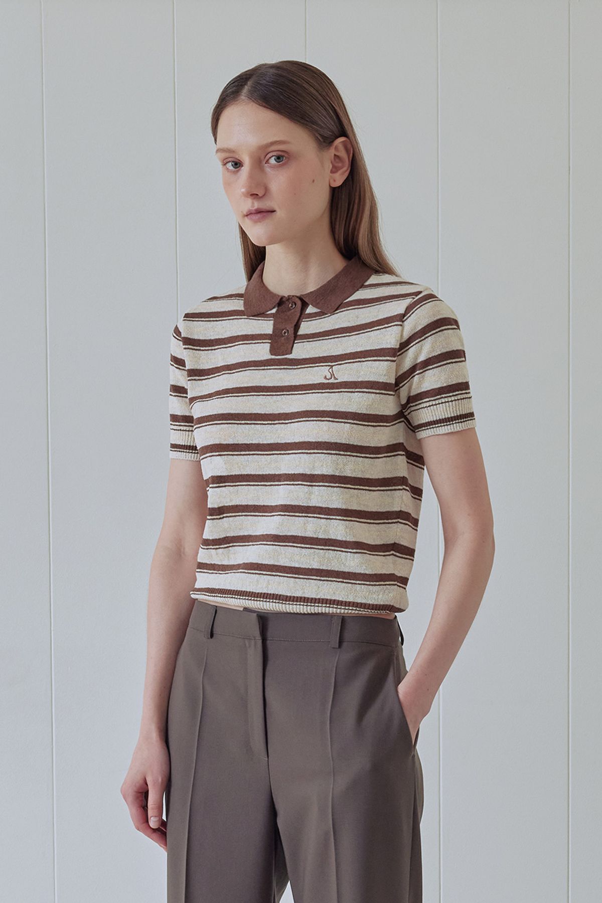 애프터아워즈(AFTERHOURS) MULTI STRIPE COLLAR KNIT (BROWN)