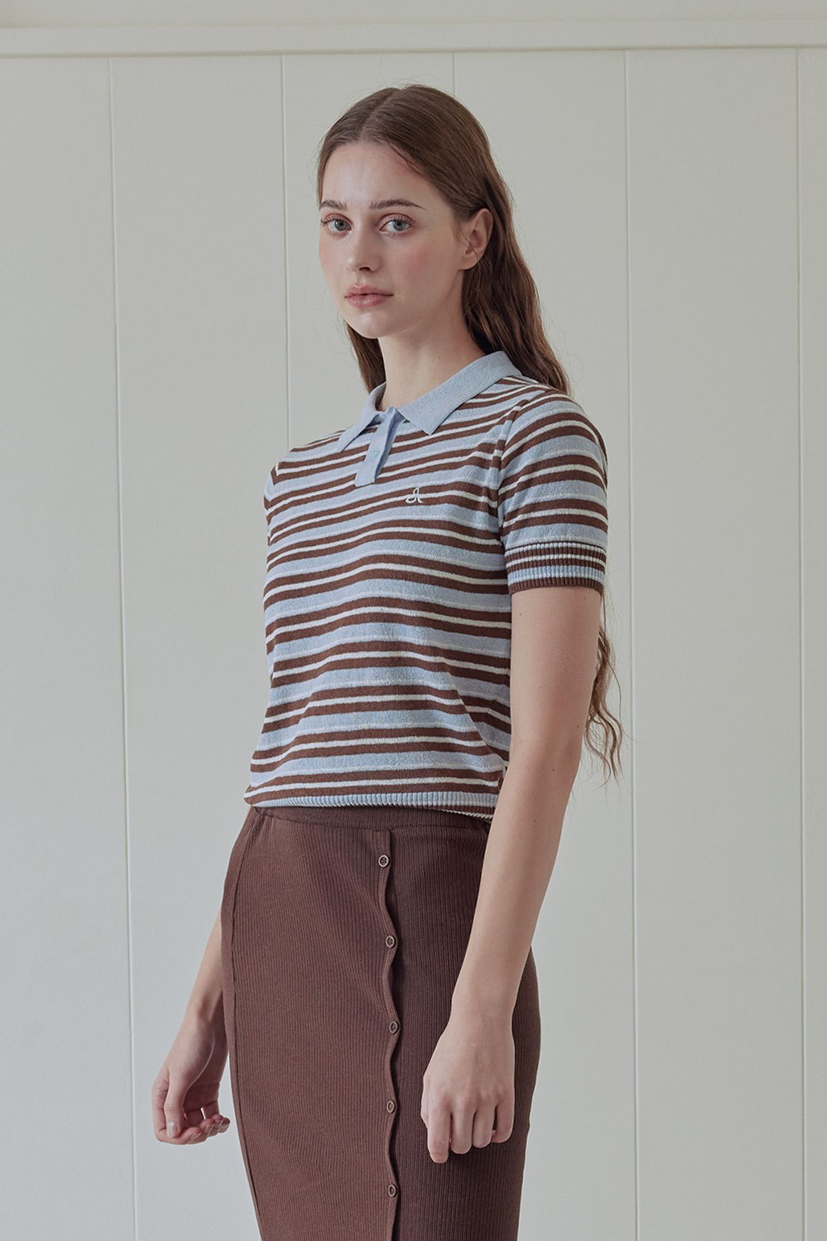 애프터아워즈(AFTERHOURS) MULTI STRIPE COLLAR KNIT (LIGHT BLUE)