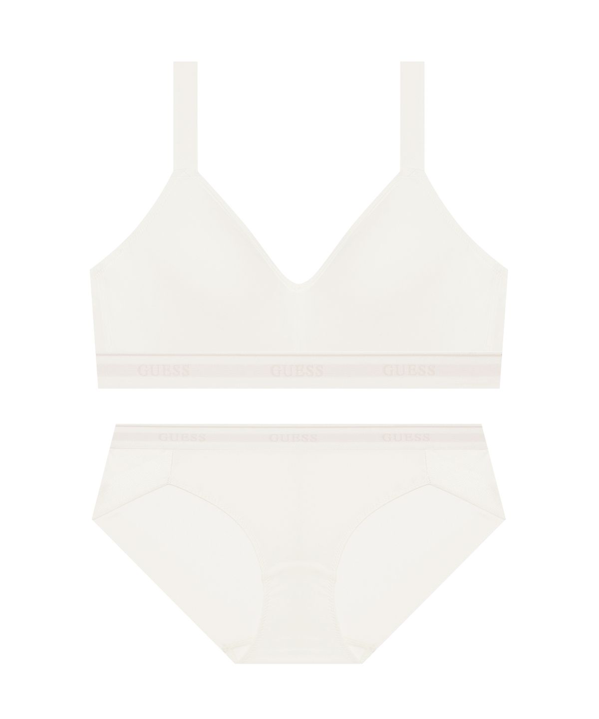 게스언더웨어(GUESS UNDERWEAR) 에어로쿨 이지푸시 노와이어 브라 팬티 세트 - 크림
