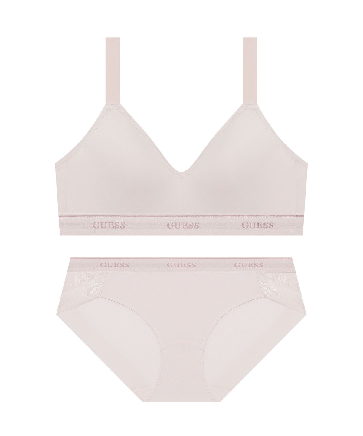 게스언더웨어(GUESS UNDERWEAR) 에어로쿨 이지푸시 노와이어 브라 팬티 세트 - 라이트베이지