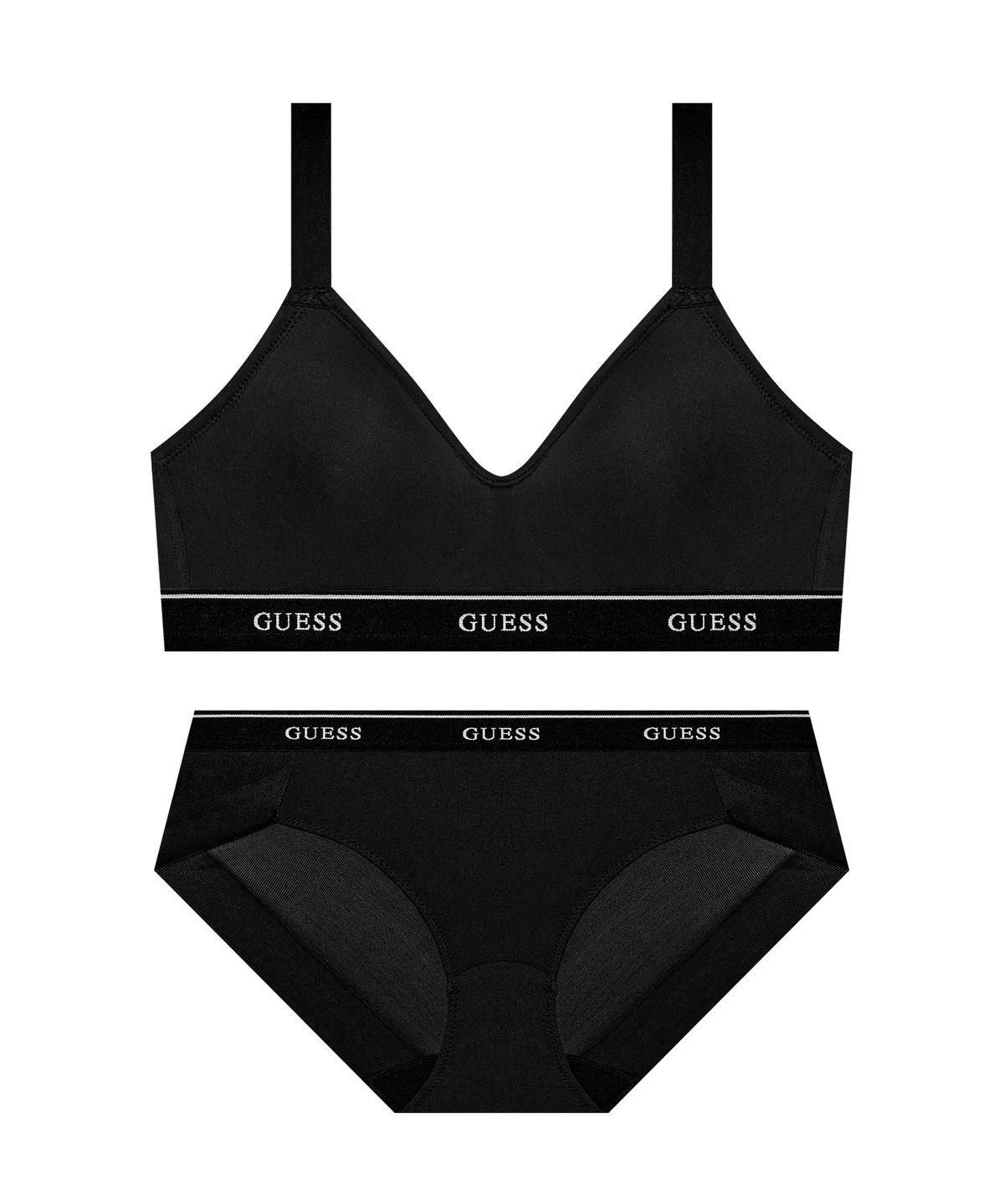 게스언더웨어(GUESS UNDERWEAR) 에어로쿨 이지푸시 노와이어 브라 팬티 세트 - 블랙