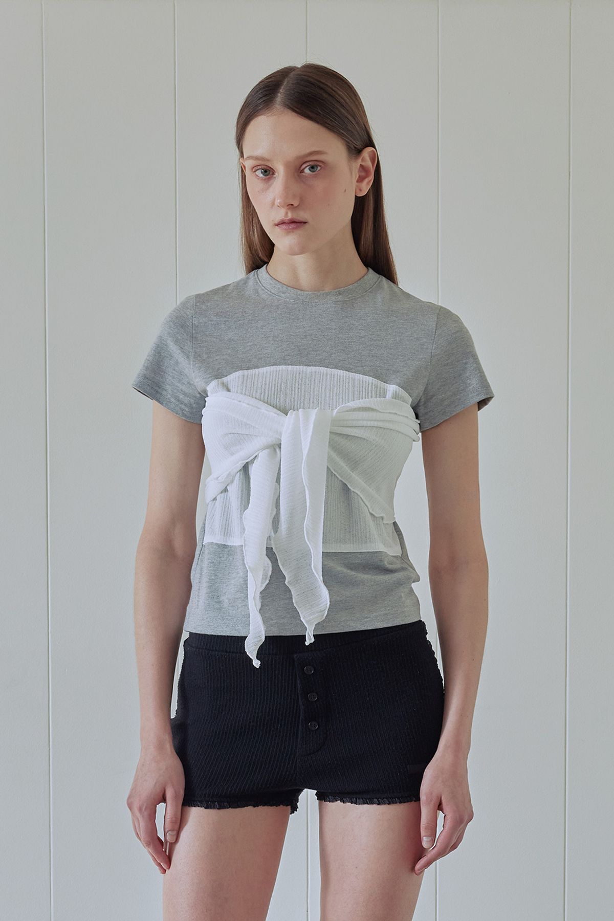 애프터아워즈(AFTERHOURS) BUTTERFLY KNOTTED HALF-TOP (MELANGE GREY)