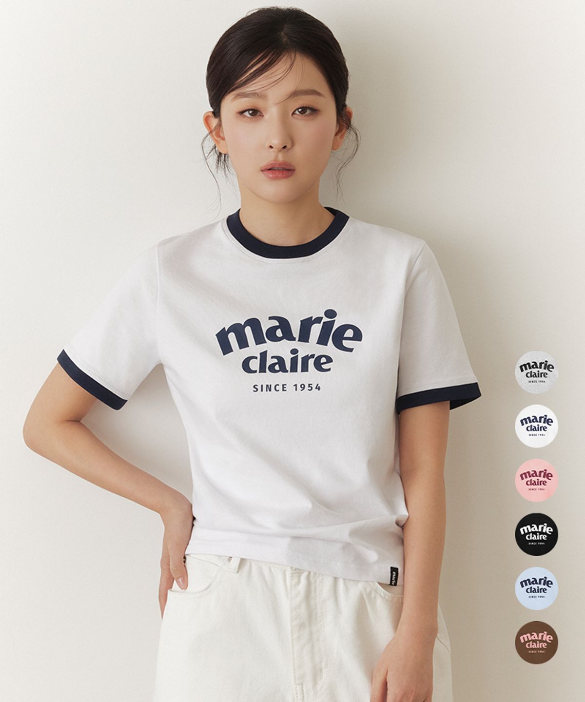 마리끌레르(MARIE CLAIRE) 아치 로고 링거 반팔 티셔츠(MAGBTS10M)