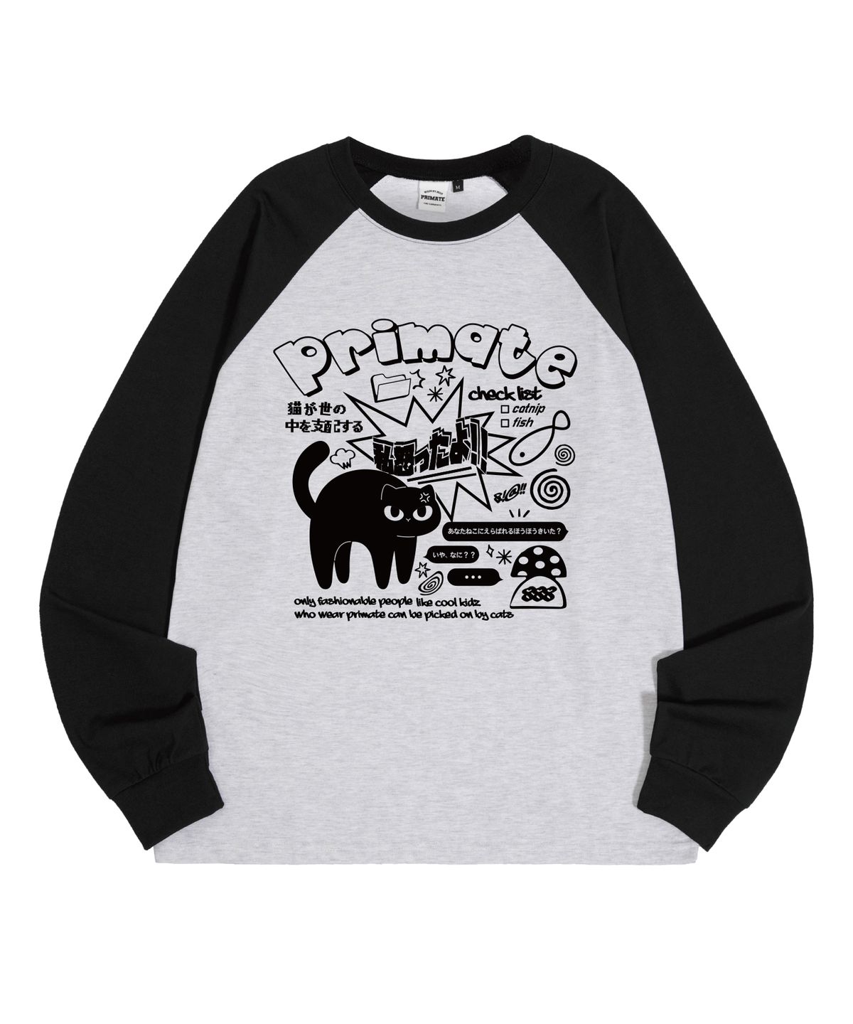 프라임에이트(PRIMATE) MAD CAT 오버핏 래글런 롱 슬리브 5 COLORS