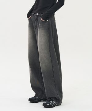 W 블록 데님 팬츠 (GREY)