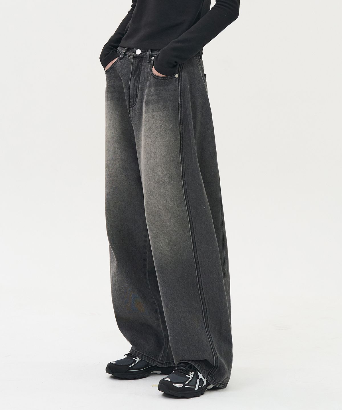 토피 우먼(TOFFEE WOMEN) W 블록 데님 팬츠 (GREY)