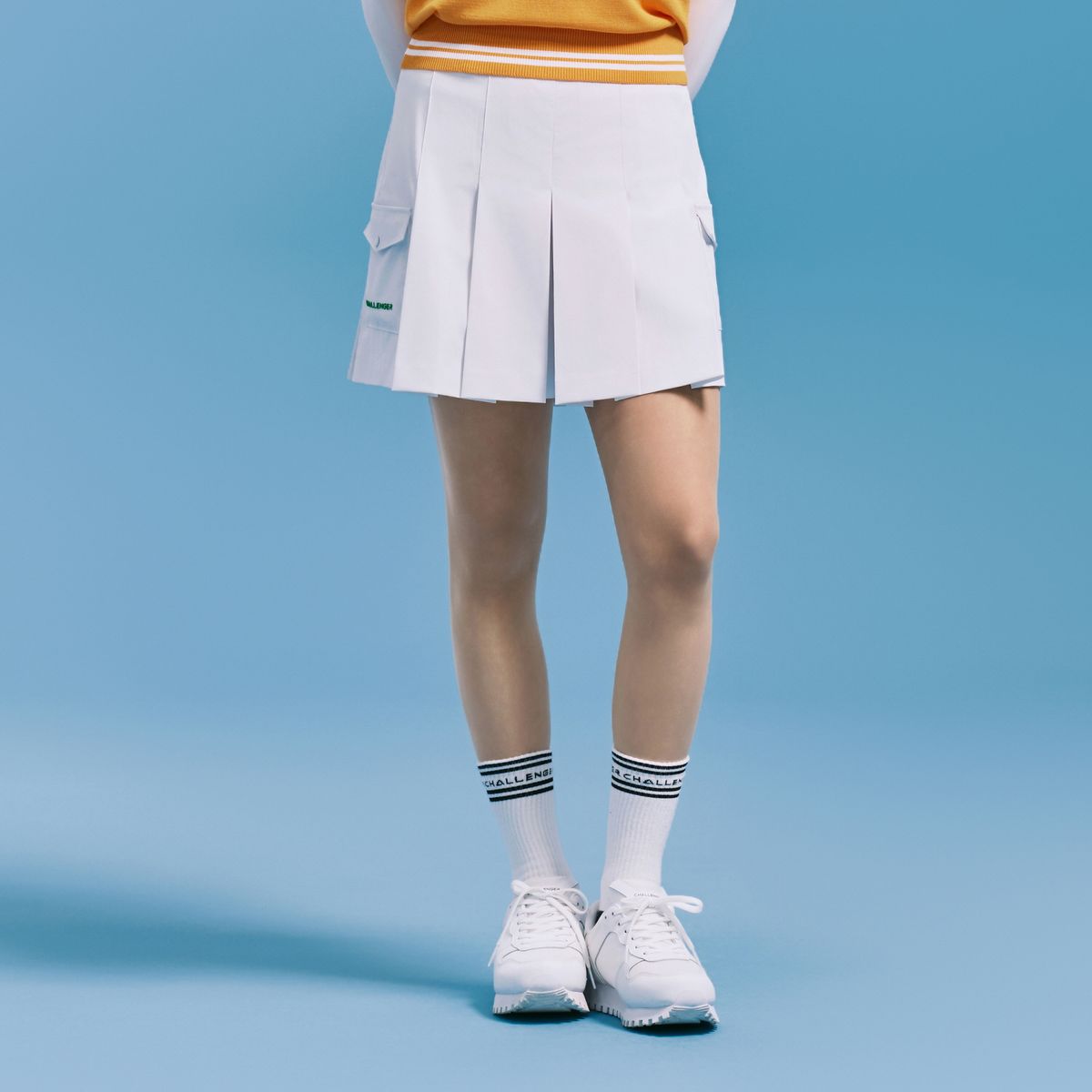 챌린저(CHALLENGER) 여성 플리츠 카고 포켓 큐롯 반바지 화이트