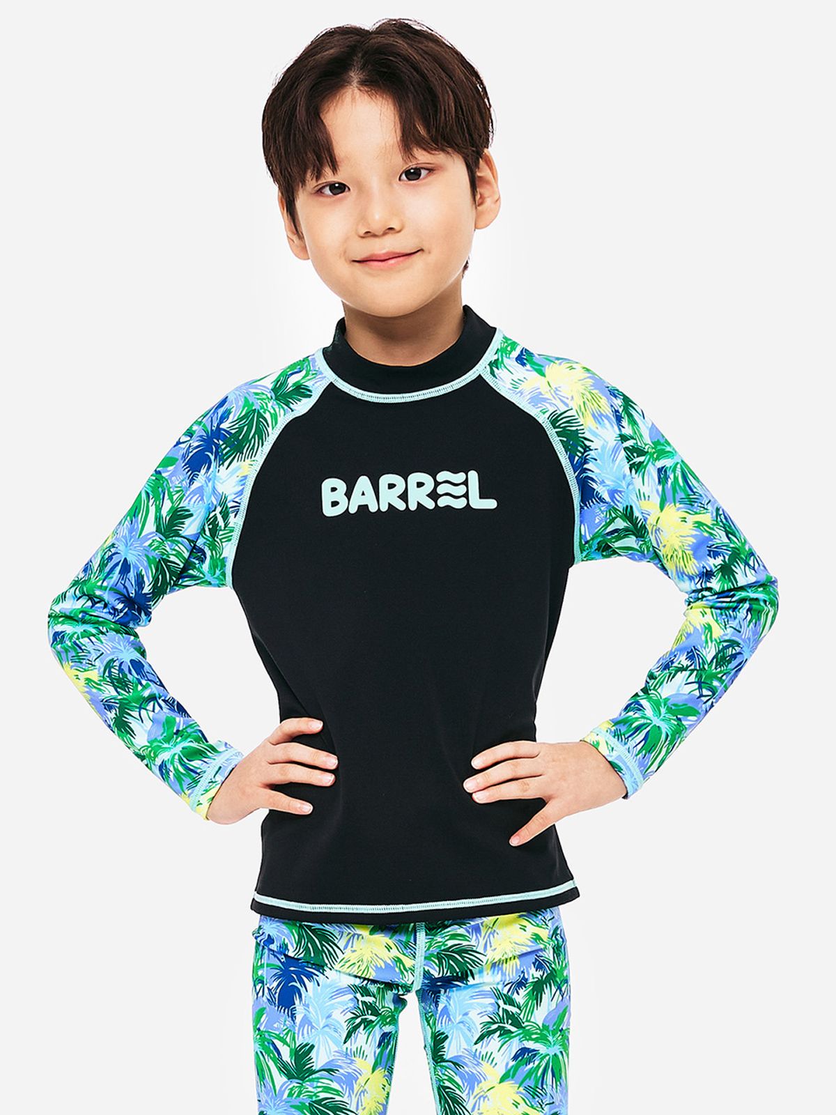 배럴(BARREL) 키즈 트로피컬 긴팔 래쉬가드 블랙 (B5SKWRG331BLK)