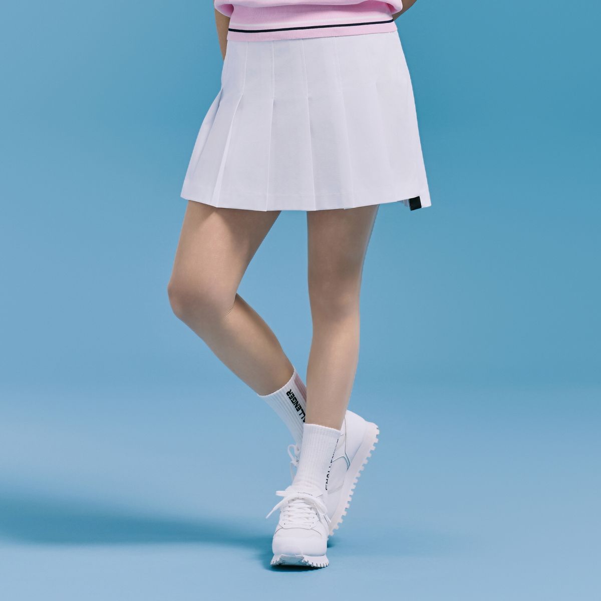 챌린저(CHALLENGER) 여성 A라인 언밸런스 플리츠 큐롯 화이트