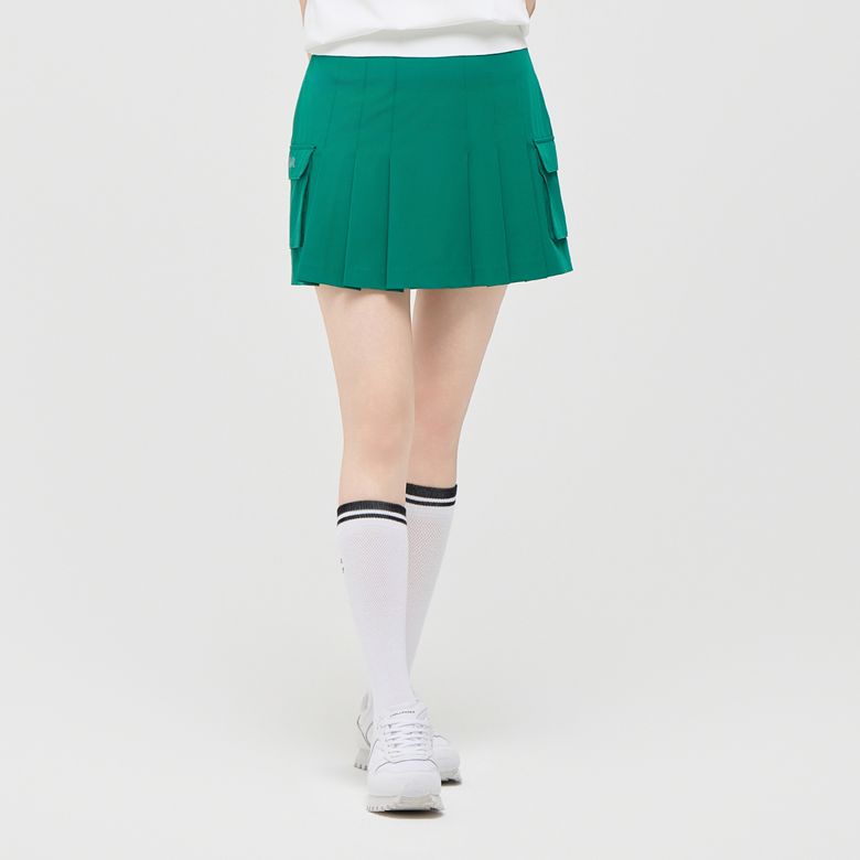 여성 에센셜 폴리스판 카고포켓 플리츠 큐롯 그린