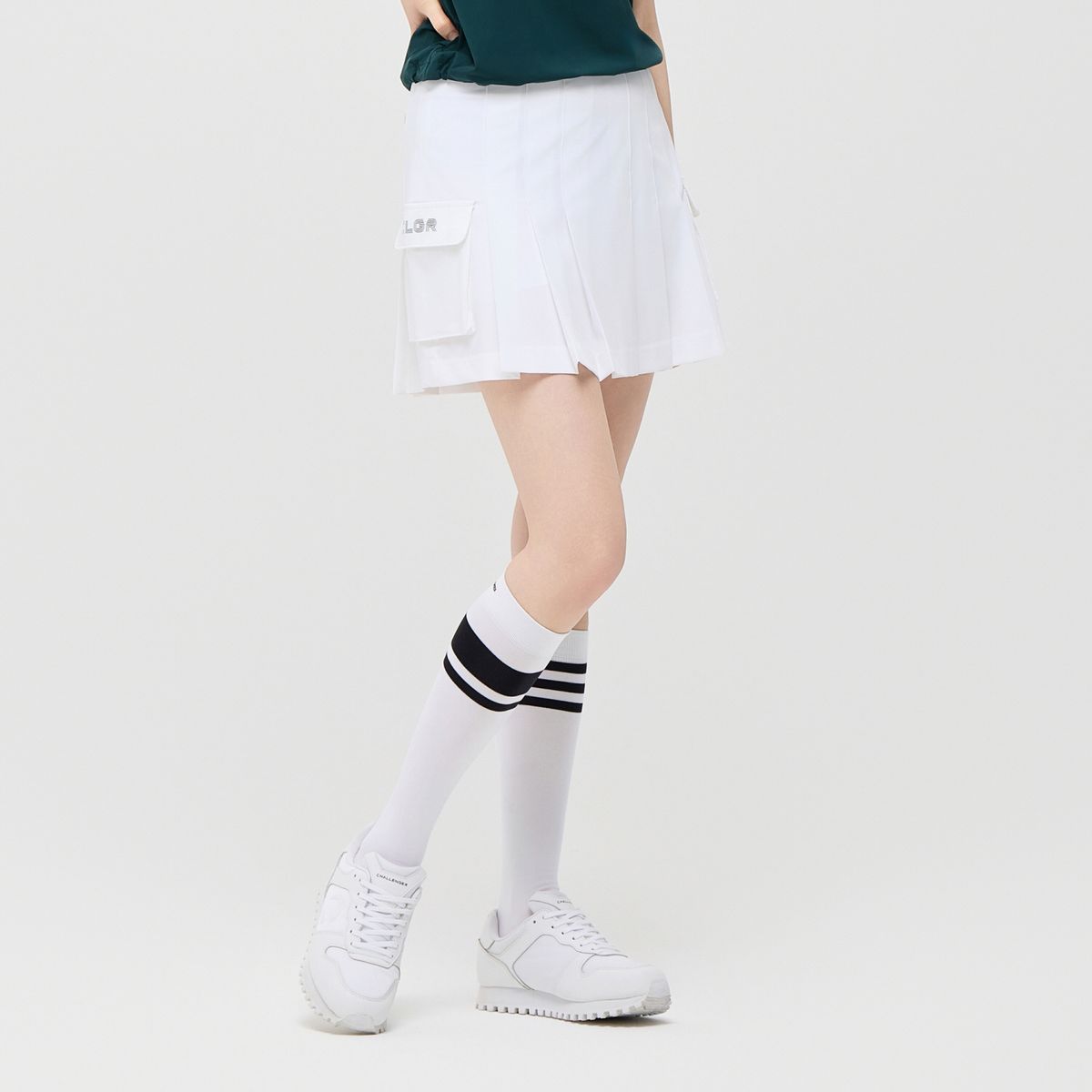 챌린저(CHALLENGER) 여성 에센셜 폴리스판 카고포켓 플리츠 큐롯 화이트