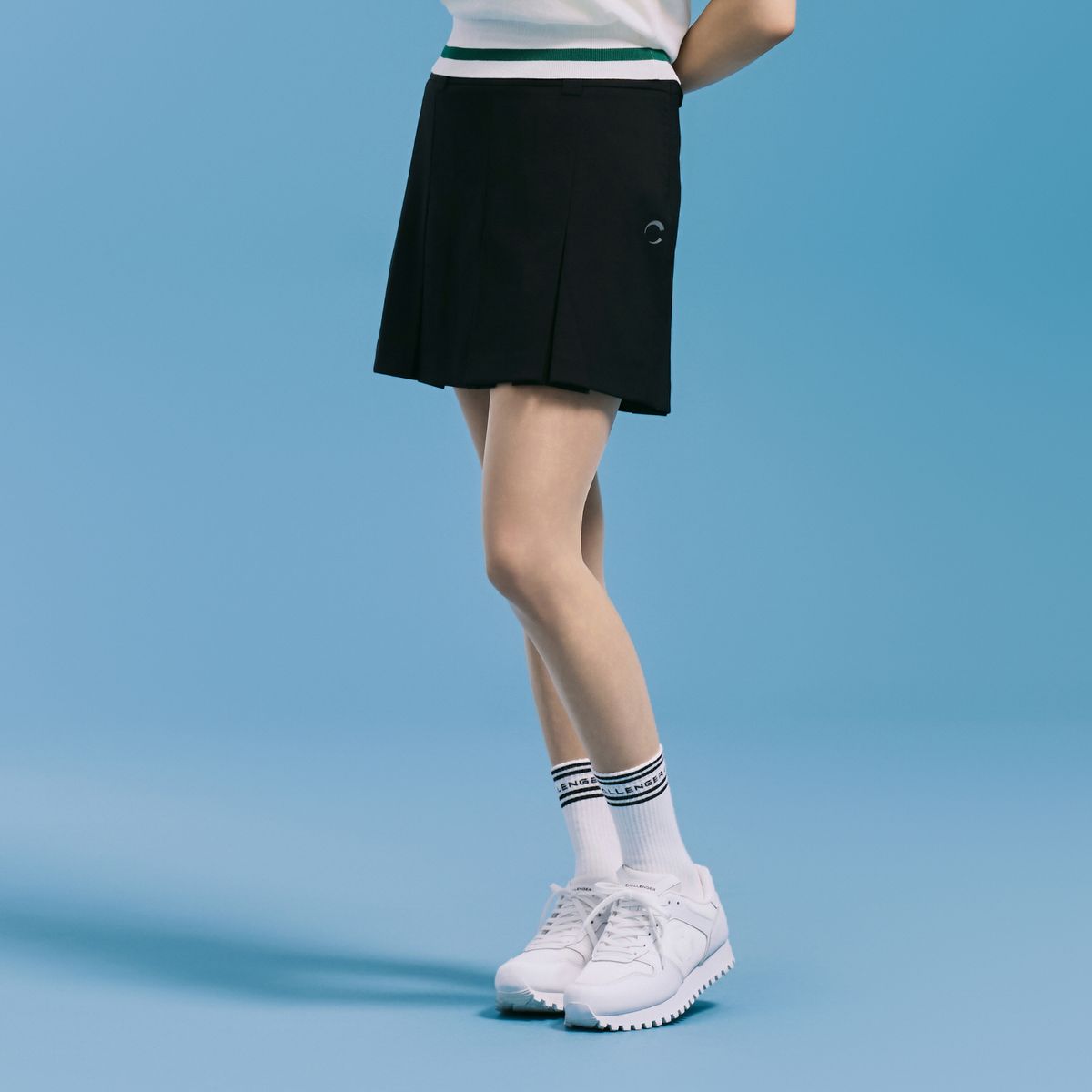 챌린저(CHALLENGER) 여성 컴포트 와이드 밴드 플리츠 큐롯 블랙