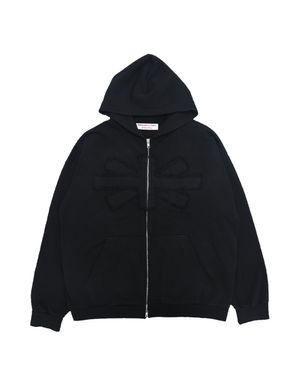 PATCHWORK WASHED ZIPUP HOODIE (BLACK)
