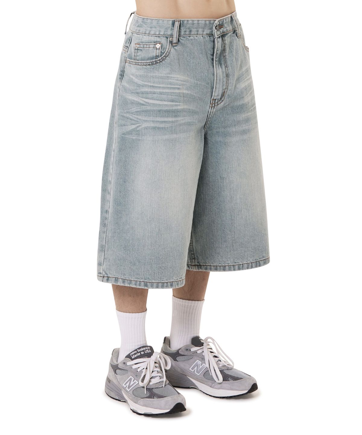 오픈야드(오와이)(OPENYARD(OY)) WIDE BERMUDA DENIM SHORTS - LIGHT BLUE