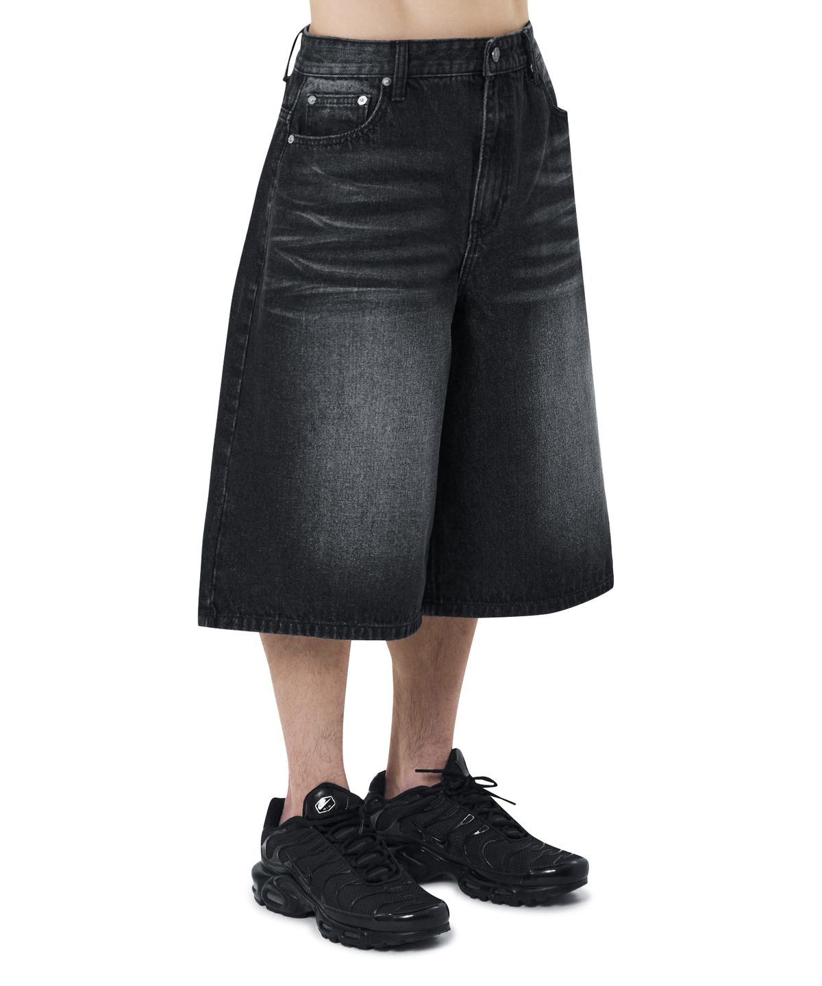 오픈야드(오와이)(OPENYARD(OY)) WIDE BERMUDA DENIM SHORTS - BLACK