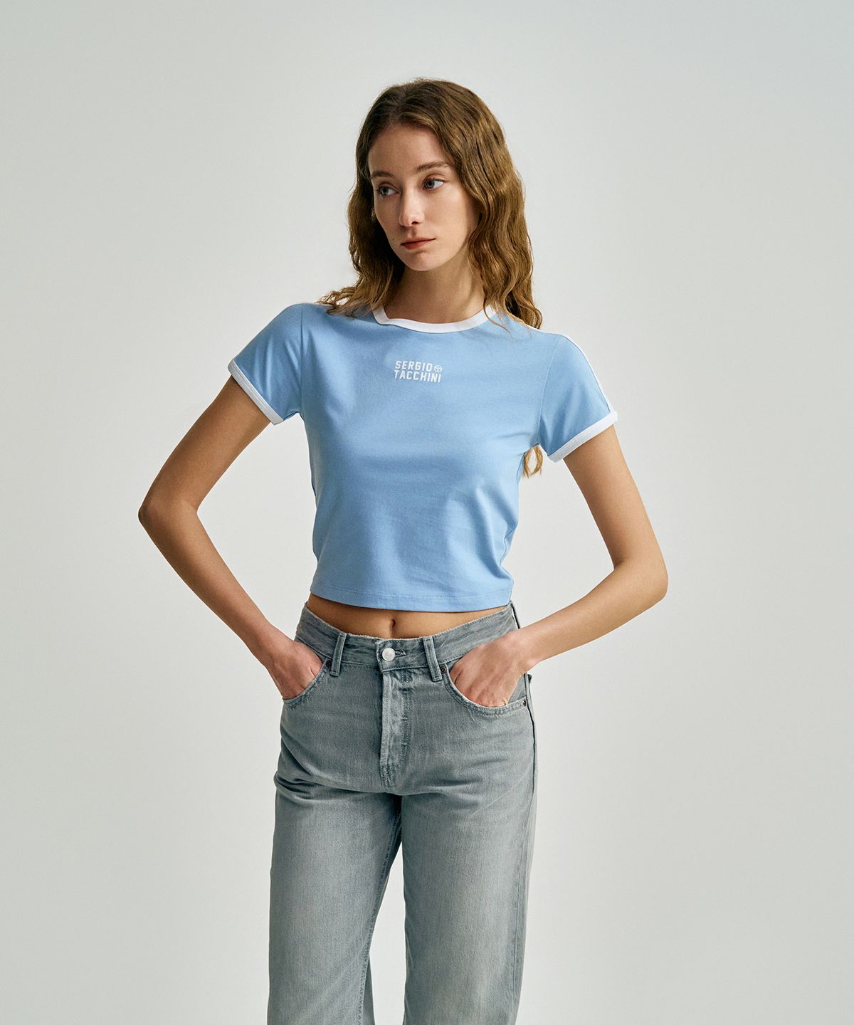 세르지오 타키니(SERGIO TACCHINI) W 쿨매치 링거 반팔 티셔츠 (L.Indigo)