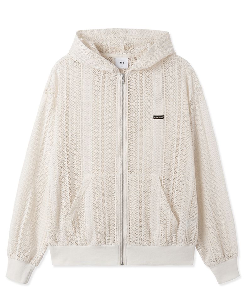 LOGO CROCHET HOODIE ZIP UP - IVORY