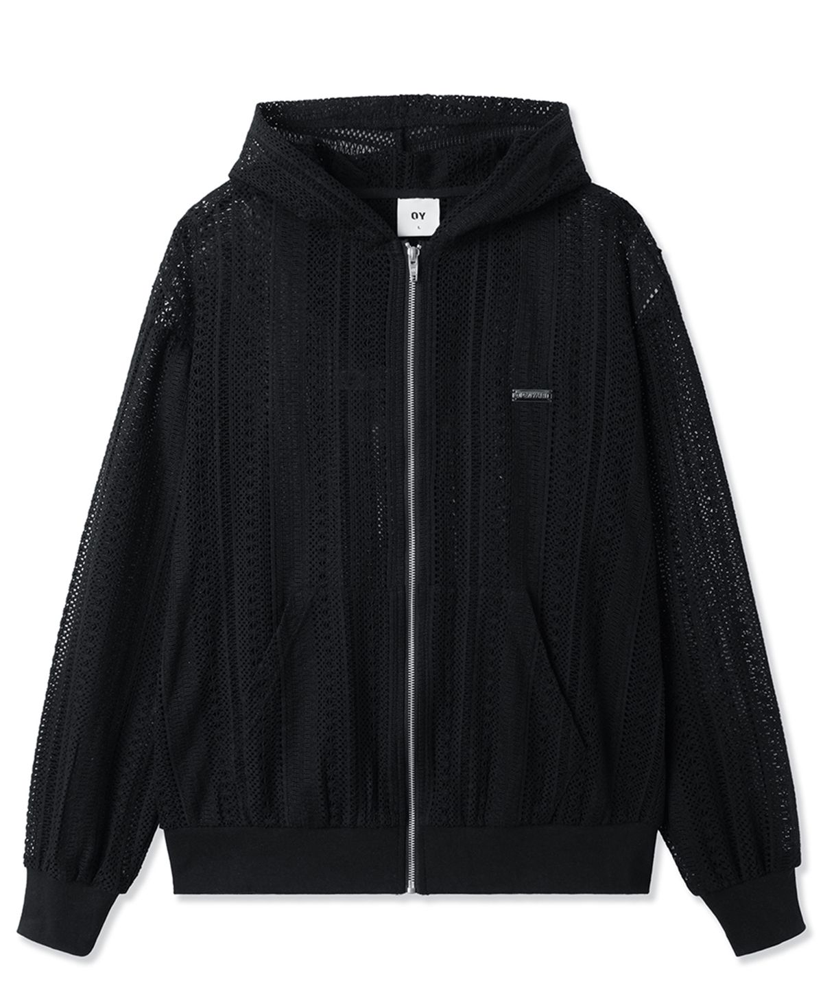 오픈야드(오와이)(OPENYARD(OY)) LOGO CROCHET HOODIE ZIP UP - BLACK