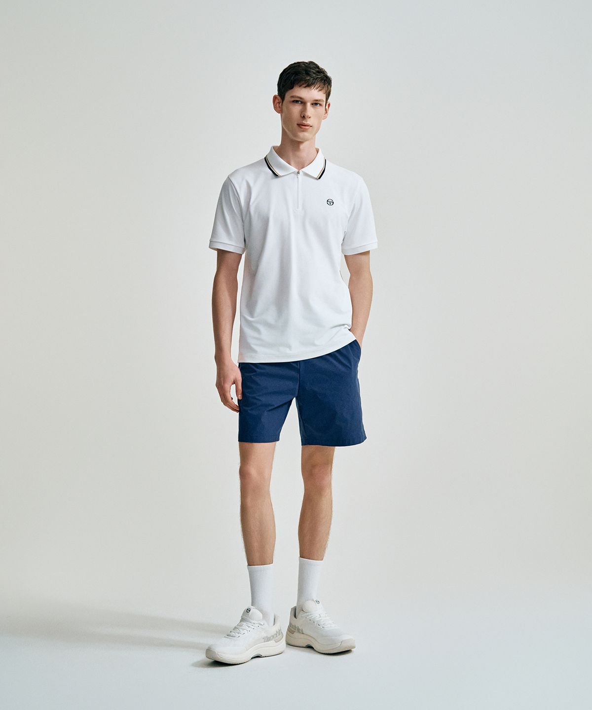 세르지오 타키니(SERGIO TACCHINI) M 카라포인트 지퍼넥 피케 반팔 폴로 (White)