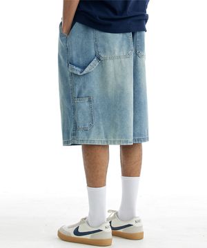 버뮤다 카펜터 숏 데님팬츠 밴딩 미들 블루