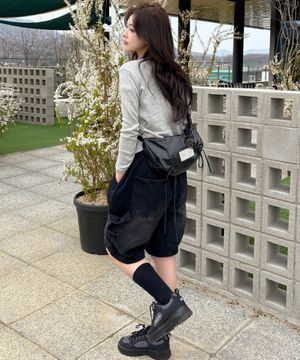 버뮤다 카펜터 숏 데님팬츠 밴딩 딥 블랙