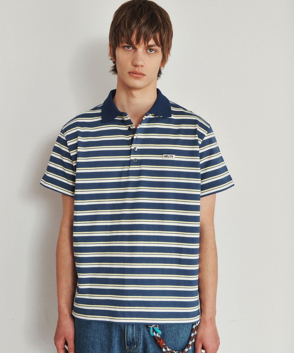 호이테(HEUTE) HET AREA STRIPE POLO T-SHIRT (CLASSIC BLUE)