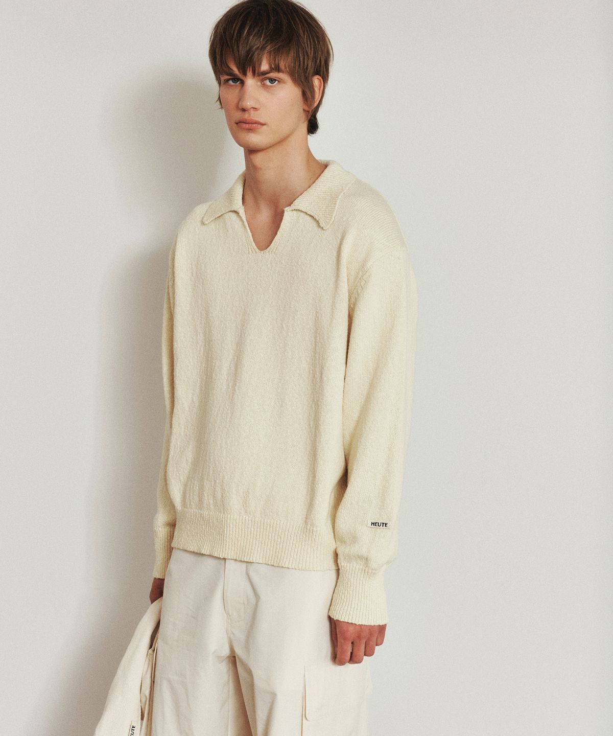 호이테(HEUTE) COTTON KNIT SCALE POLO (BUTTER YELLOW)