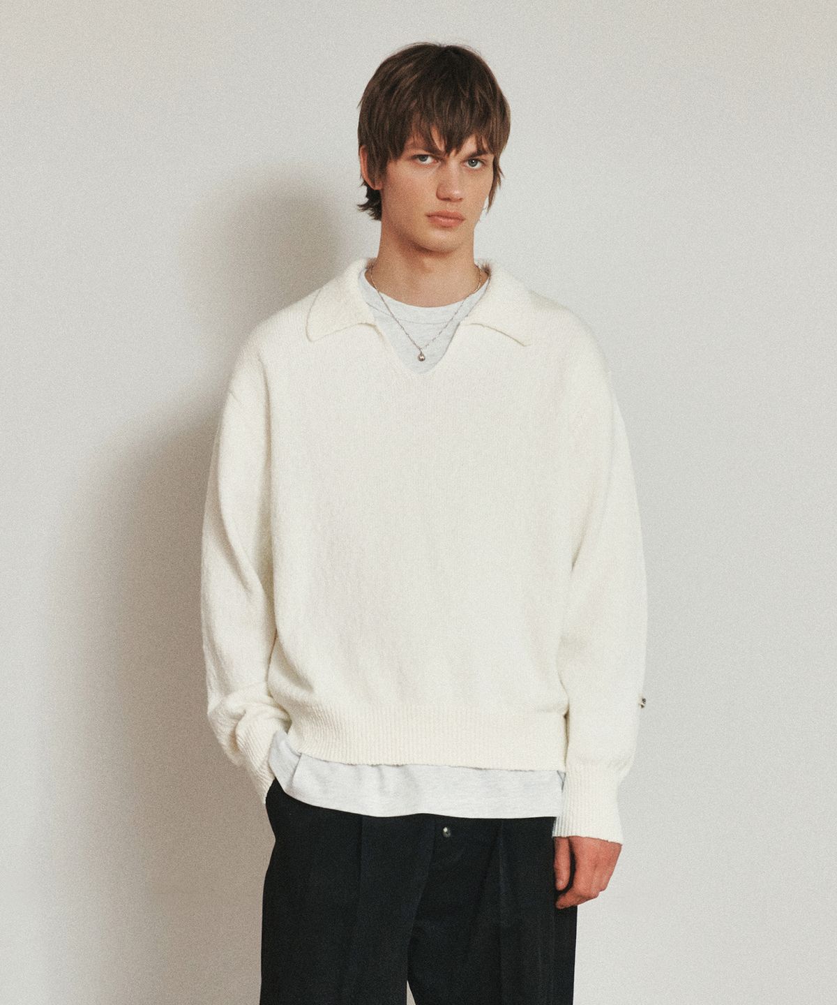 호이테(HEUTE) COTTON KNIT SCALE POLO (OFF WHITER)
