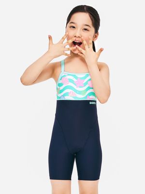 여아 웨이브쉘 Y백 3부 반신 수영복 딥네이비 (B5SKSWH306DNV)