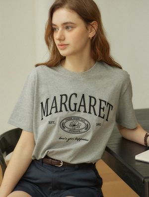 마가렛 엠브로더리 티셔츠 - 멜란지 그레이