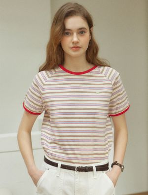 해리 스트라이프 래글런 티셔츠 - 레드